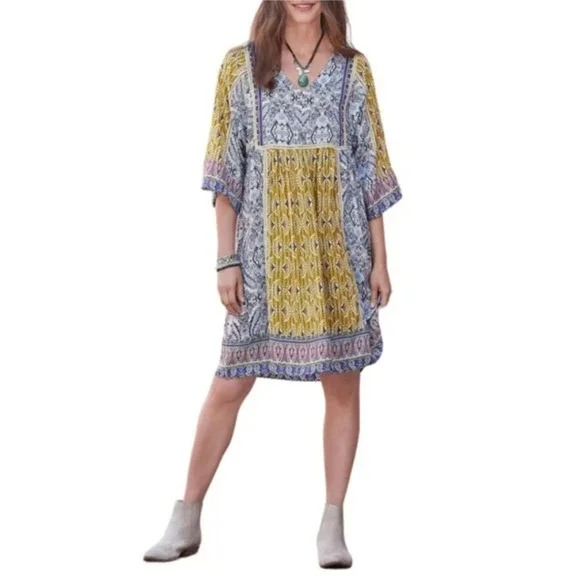 Sundance Yellow and Blue Patterned Mini Dress - Picture 1 of 8